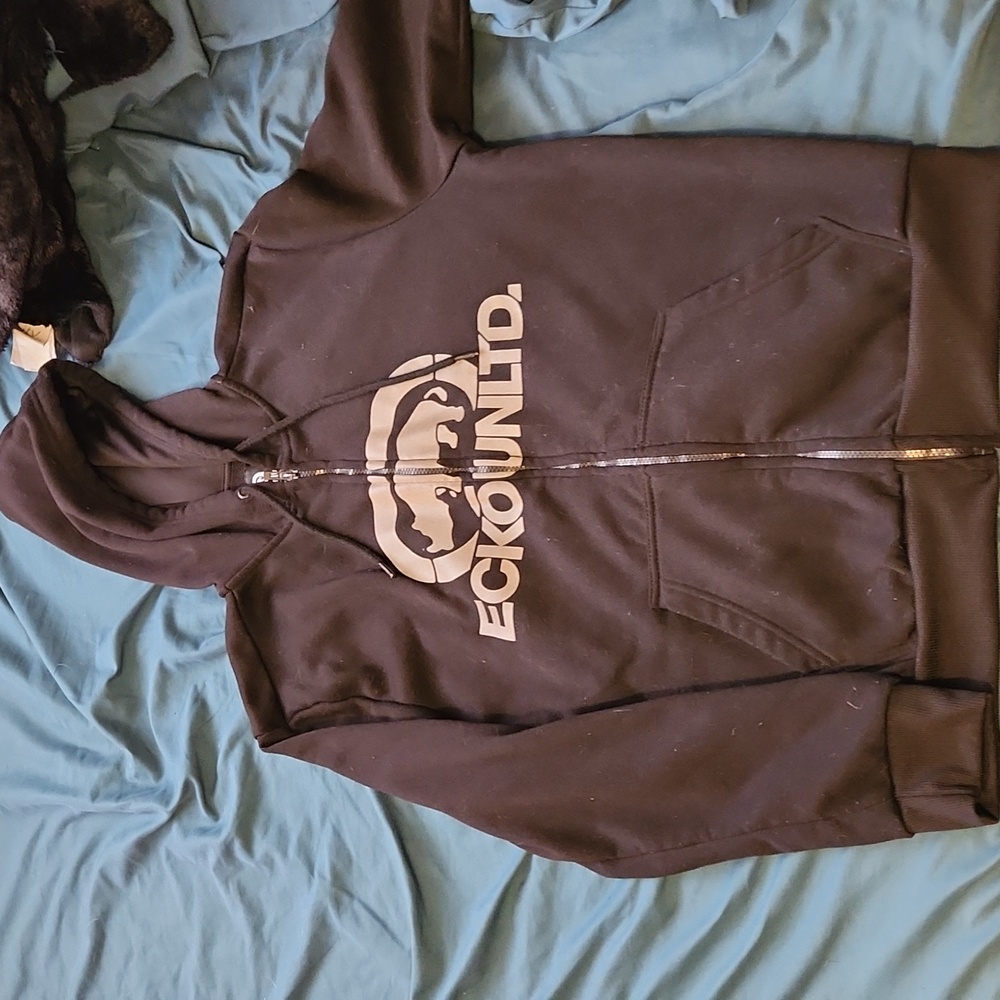 Ecko Unlimited Full Zip Big Logo Fleece Hoodie Sweater Gray And Black